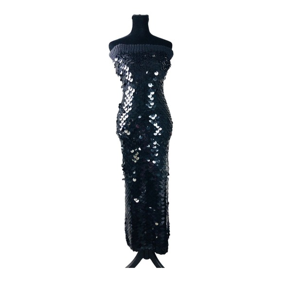 Joan Vass Dresses & Skirts - 3958 Womens Black Wool Sequin All Over Tube Long Bodycon Sweater Dress S/M Party